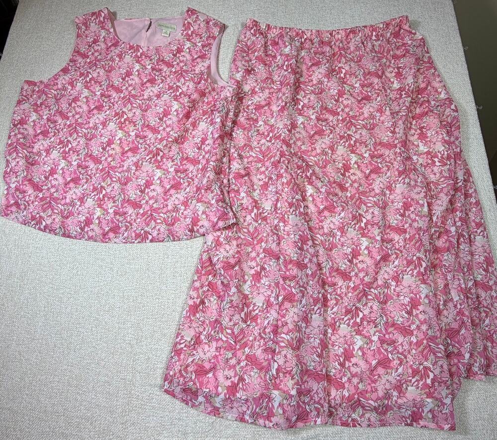 Appleseed’s Women 18 Lge Pink Floral Pull On Summer Lightweight Cool Skirt Set